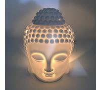 Brûleur à Huile d'aromathérapie en céramique - Tête de Bouddha - Diffuseur d'huiles essentielles - Brûleur d'encens Indien tibétain S (Blanc)