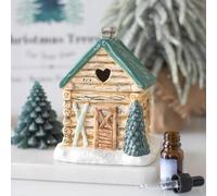 Brûleur à huile de chalet de ski - Design rustique en céramique, parfait pour les huiles parfumées, crée une ambiance hivernale confortable, idéal pour les décorations de vacances ou les amateurs
