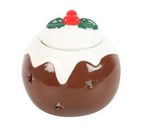 Brûleur à huile de pudding de Noël festif - Bougeoir d'aromathérapie en céramique pour huiles essentielles, décoration de maison de vacances, design élégant et unique