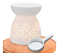 Brûleur à huile en céramique - Chauffe-bougie creuse blanche | Bougeoir en céramique pour bougie chauffe-plat - Brûleur d'huiles essentielles sculpté blanc pour chambre à coucher
