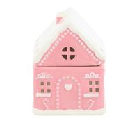 Brûleur à huile en forme de maison en pain d'épices rose - Diffuseur d'aromathérapie festif en céramique pour la maison et le bureau - Délicieux chauffe-parfum avec bougeoir - Cadeau pour ambiance de