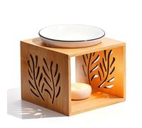 Brûleur à Huile Essentielle en Bambou et Céramique, Lampe de Parfum Chauffe-Plat Décorative, Diffuseur d’Arômes pour Huiles Parfumées & Cires, Lampe Aromathérapie pour Maison, Bureau, Spa & Yoga