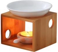 Brûleur À Huile Essentielle En Bois,Chauffe-Cire Parfumée En Céramique Avec Bougeoir Pour Bougie Chauffe-Plat,Diffuseur D'huile,Bougie Chauffe-Huile,Chauffe-Huile Pour Yoga,Spa,Maison,