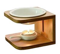 Brûleur à Huile Essentielle en Céramique Bambou,MINGJIANG Brûleur Mazout Oil Burner Cire Fondre Humidificateur Yoga Aromathérapie Parfum Diffuseur Porte Bougeoir,pour Décoration Salon,Chambre,Bureau