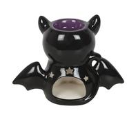 Brûleur à huile et chauffe-cire en forme de chauve-souris mignon et effrayant - Motif chat noir à ailes de chauve-souris, polyvalent pour les huiles ou la cire fondue, parfait pour la décoration