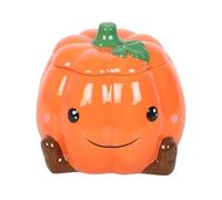 Brûleur à huile et chauffe-cire en forme de citrouille souriante - Décoration d'automne en céramique avec découpes en forme d'étoile, parfait pour les parfums d'automne, couvercle amovible pour une