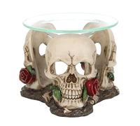 Brûleur à huile Ghostly Skull Rose : Chauffe-cire séduisant avec roses rouges pour un parfum d'intérieur hanté
