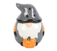 Brûleur à huile Gonk Halloween de Something Different Wholesale pour décoration saisonnière : céramique grise et orange avec bougie, diffuseur d'arômes