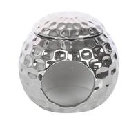 Brûleur à huile moderne en forme de boule disco argentée, photophore décoratif avec design rétro groovy, motif nid d'abeille métallique