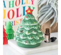 Brûleur à huile nostalgique en forme d'arbre de Noël - Design traditionnel d'arbre de Noël pour huiles parfumées - Fonctionne avec couvercle amovible - Ajoute un charme chaleureux et festif à la