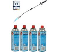 Brûleur à mauvaises herbes RHP - 80 cm - Avec 4 cartouches de butane de 227 g - Brûleur à gaz avec allumage piézoélectrique, dispositif de flamme max. 1000 °C - Flamme réglable