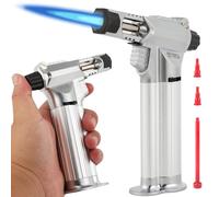Brûleur à souder professionnel en métal avec verrouillage de sécurité, flamme multi-usages réglable rechargeable pour barbecue, extérieur, pâtisserie, artisanat et soudure (gaz