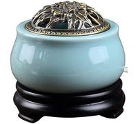 Brûleur D’encens électrique en Céramique Temporisé, Diffuseurs D’Huile Parfumée Réglables en Température, Bougies en Bois D’agar en R, Blue Black Base, Ceramic Cover