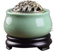 Brûleur D’encens électrique en Céramique Temporisé, Diffuseurs D’Huile Parfumée Réglables en Température, Bougies en Bois D’agar en R, Green Black Base, Metal Cover