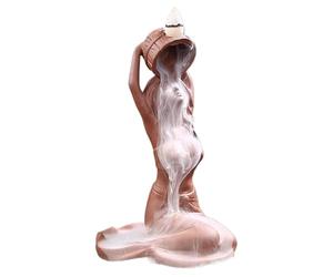 Brûleur d'encens à reflux - Statue en résine de dame au bain, décor d'aromathérapie, ornement de méditation de relaxation, accessoire de maison zen, | conception de flux de fumée en cascade figure scu