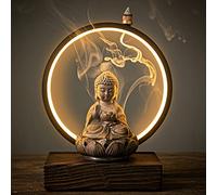 Brûleur d'encens à refoulement Aromathérapie Ornement Décoration d'intérieur Brûleur d'encens Bouddha en céramique Cascade Porte-brûleur d'encens à refoulement chinois avec cônes d'encens à lumière LE