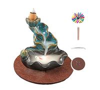 Brûleur d'encens à refoulement Cascade Porte-encens en céramique Lotus Waterfall avec 20 cônes d'encens + 30 bâtons d'encens - Convient pour la décoration de la maison, le yoga, les travaux manuels