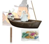 Brûleur d'encens à refoulement - Design bateau fantôme - Avec squelette - Décoration zen de méditation - En résine - Pour la maison, le yoga, l'appartement