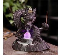 Brûleur d'encens à refoulement en céramique avec 20 cônes d'encens à refoulement - Décoration d'intérieur - Boîte cadeau exquise (dragon avec perle)
