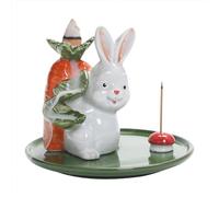 Brûleur d'encens à refoulement en céramique en forme de lapin avec cônes, magnifiquement fait à la main, adorable porte-encens à refoulement, décoration d'aromathérapie pour la méditation, le yoga (A)