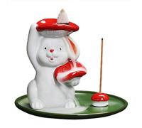 Brûleur d'encens à refoulement en céramique en forme de lapin avec cônes, magnifiquement fait à la main, adorable porte-encens à refoulement, décoration d'aromathérapie pour la méditation et le yoga
