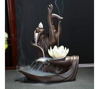 Porte-encens à refoulement en céramique avec 10 cônes d'encens en forme de lotus (style 1)