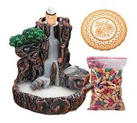 Brûleur d'encens à refoulement, porte-brûleur d'encens cascade ornement d'aromathérapie décor à la maison Lotus porte-encens en céramique rocaille chinois Fengshui fontaine de table brûleur d'encens