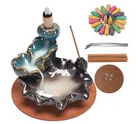 Brûleur d'encens à Retour de Cascade Waterfall Backflow Incense Burner Holder brûleur Porte-cône d'encens à Contre-Courant en céramique Chambre Zen, Cadeau de Yoga, décoration d'intérieur (Blue)