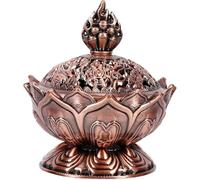 Brûleur D'Encens, Asie Traditionnelle Bouddhiste Guanyin Lotus Forme Alliage Électrophorèse Reflux Fumée Encensoir Bâton Porte-Cône Artisanat Décoratif Ornements(Bronze Rouge)