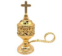 Brûleur d'encens au Charbon de Bois Porte-encens en Fer plaqué brûleur d'encens catholique avec poignée et Croix brûleur d'encens Exquis encensoir pour l'église à la Maison