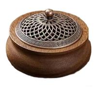 Brûleur d'encens au design simple en bois de noyer naturel associé à un dessus en bronze antique pour une utilisation quotidienne en aromathérapie