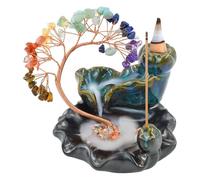 Brûleur D'encens Cascade en Céramique, Brûleur D'encens À Reflux, avec Support D'encens en Forme d'arbre Orné De Cristaux des 7 Chakras, Idéal pour Le Yoga, La Méditation Et La Décoration