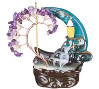 Brûleur d'encens Cascade Lune à refoulement en céramique Porte-encens Arbre en Cristal d'améthyste Porte-encens Yoga namasten méditation et décoration d'intérieur