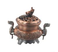 Brûleur d'encens en alliage, double dragon creux pour cône, décoration vintage pour chambre à coucher, bureau, méditation, bronze, 10 cm (cuivre rouge)