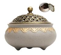 Brûleur d'encens en céramique 4x3 Pouces Vintage Round Chinese Porcelaine Encens avec Couvercle pour Le Salon du Salon de la Salle de méditation Plateau Bureau