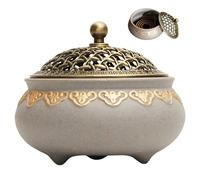 Brûleur d'encens en céramique 4x3 Pouces Vintage Round Chinois Porte-encens avec Couvercle pour Le Salon du Salon de la Salle de méditation