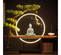 Brûleur d'encens en céramique Bouddha Tathagata avec lumière LED, porte-encens décoratif zen, statue de Bouddha faite à la main, brûleur d'encens à reflux, bâton de lotus, pour la méditation,A