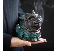 Brûleur d'encens en céramique en forme de statue de dragon fumant, porte-encens en forme de bête divine antique, figurine Lucky Kylin, décoration d'aromathérapie pour spa, yoga, méditation