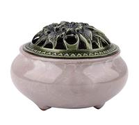 Brûleur d'Encens en Céramique et Porcelaine, Porte-Encens en Calebasse et Laiton pour Ornement de Salon de Thé (Diamond Gray)