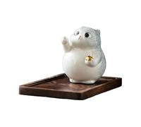 Brûleur d'encens en céramique fait à la main en forme de chat - Décoration de bureau pour la maison, le salon, la chambre à coucher, l'étude, la relaxation zen - Aromathérapie - VGy499 (B, 13,8 x 9,7