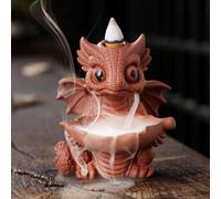 Brûleur d'encens en céramique motif dragon mignon avec 20 cônes d'encens, pince à épiler, tapis, aromathérapie, décoration d'intérieur pour spa, yoga, méditation (orange)