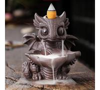Brûleur d'encens en céramique motif dragon mignon avec 20 cônes d'encens, pince à épiler, tapis, aromathérapie, décoration d'intérieur pour spa, yoga, méditation (marron)