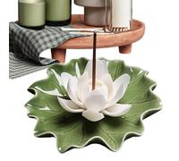 Brûleur d'encens en céramique | Plateau en céramique en forme de fleur | Porte-encens avec base en forme de feuille - Pour yoga, spa, salon, chambre à coucher, décoration d'intérieur