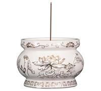 Brûleur d'encens en céramique, Pot à Tache 4 Pouces, Bol d'encens Blanc, Porte-bâtons d'encens, Bol à Lotus en Relief, Bol en brûleur d'encens décoratif