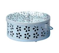 Brûleur d'encens en fer, porte-assiette, boîte d'encens en bois de santal, avec poignée, pour bobines de moucheron, pour un usage domestique, 13,5 x 5 cm (bleu)