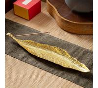 Brûleur d'encens en forme de feuille de Bodhi dorée - Décoration de parfum exquise, design horizontal compact convenant à une utilisation intérieure à la maison - Inspiré du style traditionnel japonai