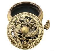 Brûleur d'encens en laiton avec couvercle creux pour aromathérapie et purification de l'air, support décoratif en bois d'agar de 9 cm avec coton ignifuge, ornement pour salon, chambre à coucher