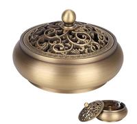 Brûleur d'encens en Laiton avec Couvercle, Porte-encens Antique encensoir brûleur d'encens Bol Encensoir Support Bruleur Encens pour bobines décor de Bureau Relaxante