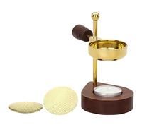 Brûleur d'encens en laiton doré - Fabriqué à la main - Hauteur réglable de 12 cm - Avec poignée en bois et base en bois - Brûleur d'encens réglable pour fumer doucement avec bougie chauffe-plat
