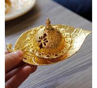 Brûleur d'encens en métal avec plateau en forme de feuille - Brûleur d'encens vintage doré - Porte-encens arabe antique pour yoga, spa, décoration d'intérieur